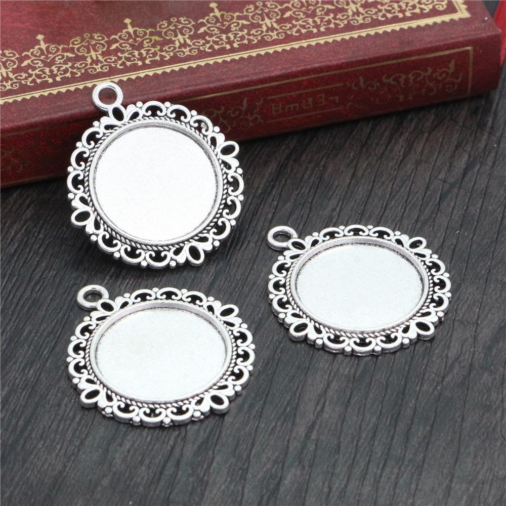 10pcs 20mm Inner Size Antique Silver Plated And Bronze Colors Pattern Style Cabochon Base Setting Charms Pendant