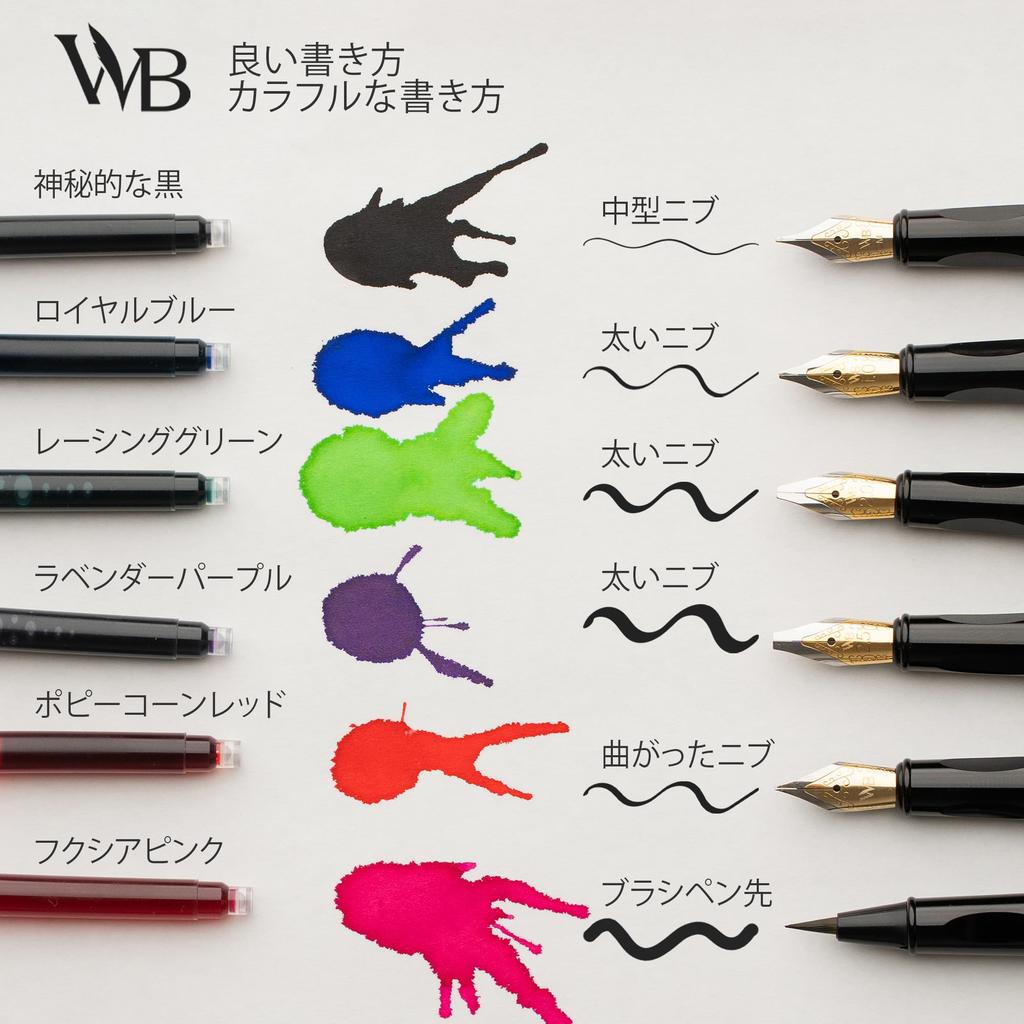 Wordsworth and Black Fountain Pen Set Black Includes 2 18ml Ink 60 Ink Ink Refill 1 Medium 4 Broad and a Brush Pen Fountain Pen Set - - Pens, Bottle,