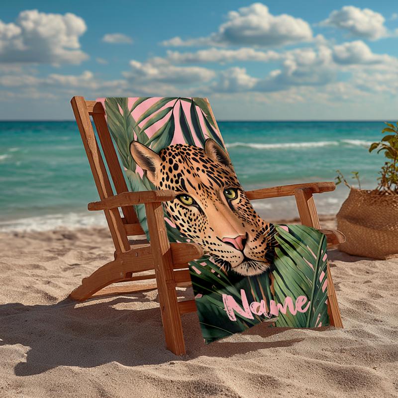 Custom Name Ultra-Soft Beach Towel with Leopard Theme,Ideal for Pool - Camping, Diving - Perfect Travel Essential, Vibrant Beach Towel.