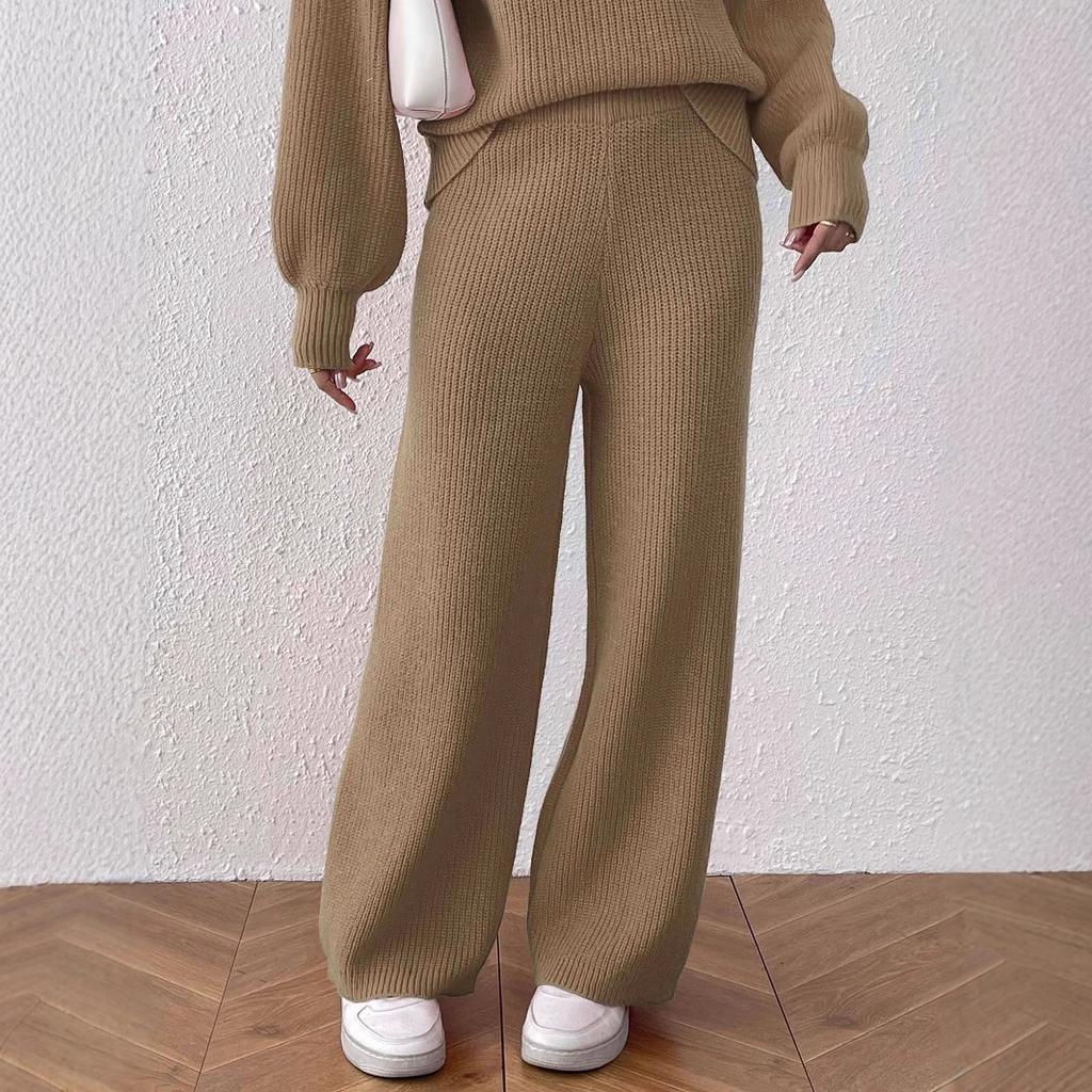 Women's Trousers, Autumn and Winter Woolen Trousers, Casual Straight-leg Wide-leg Trousers, Mid-high-waisted Thermal Long Trousers