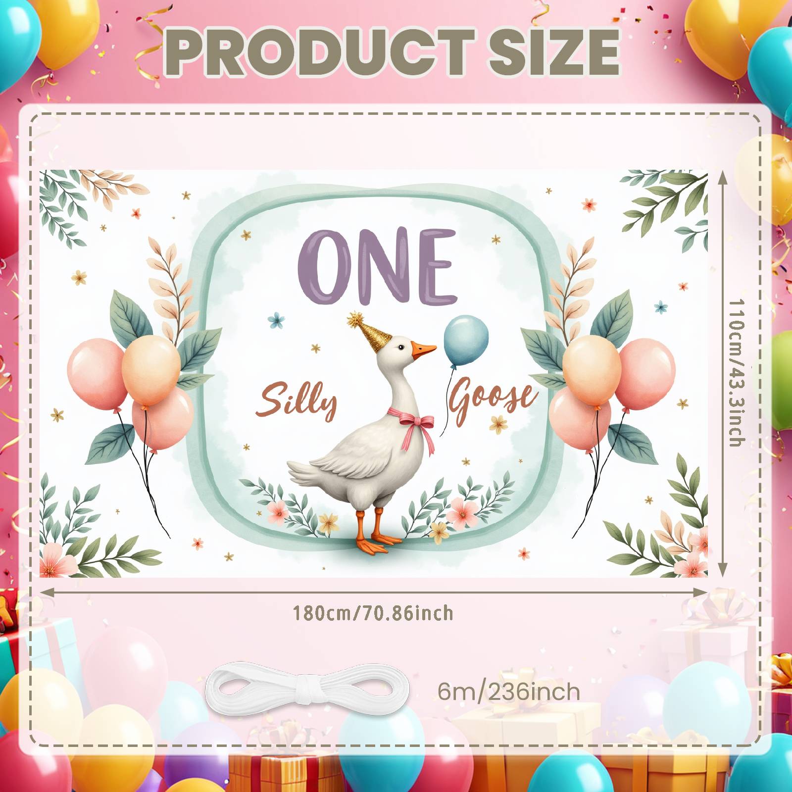 

First Birthday Backdrop Pastel Color Scheme Event Display Silly Goose Banner Silly Goose Theme Celebration Backdrop For Family
