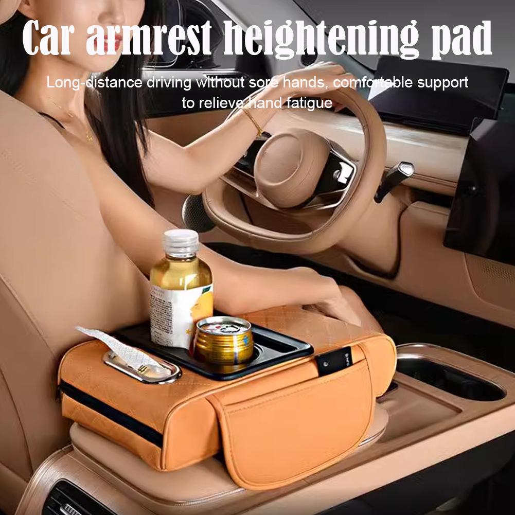Car Armrest Heightening Pad Car Armrest Box Pad Uto Amrest Pillow Cover Pad For All Seasons With 2 Cup Holder