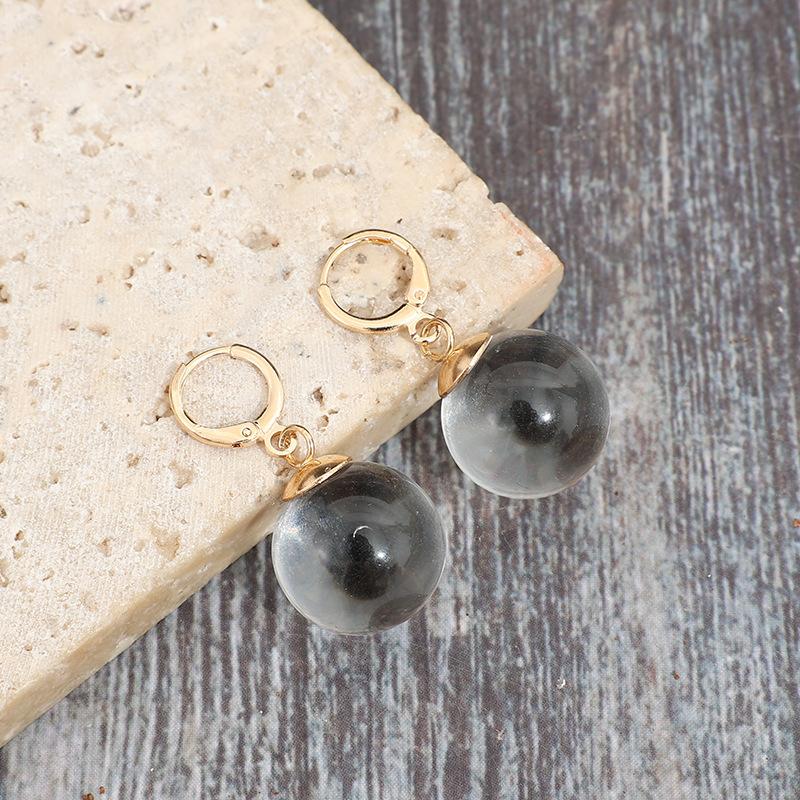 Simple Gold Color Spherical Glass Dangle Earrings for Women Accessories
