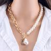 Fashion Chain Pearl Necklace For Women Baroque Pearl Metal Charm Pendant Necklaces Choker Snake Chain Zircon Gold Copper Color