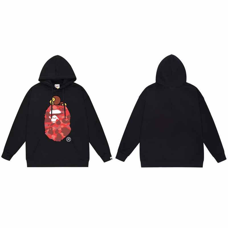 Mens Oversized Hooded Sweatshirt With Ape Head Print Heavyweight Cotton Long Sleeve Pullover Daily Wear