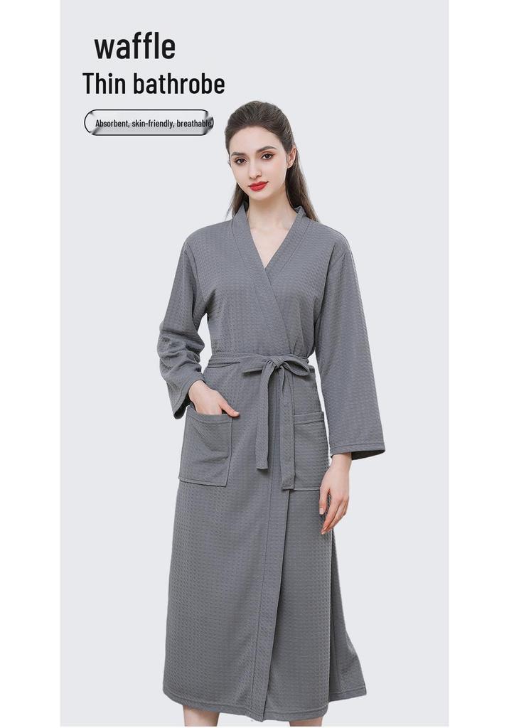 European American Style Women's Quick-Dry Absorbent Summer Waffle Bathrobe