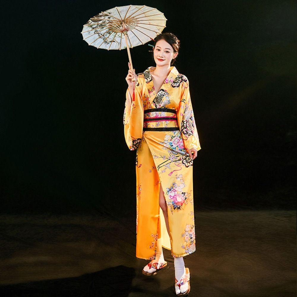 Cosplay Costume Sakura Girl  Kimono Dress Printed Floral Japanese Style Yukata Bathrobe  Geisha