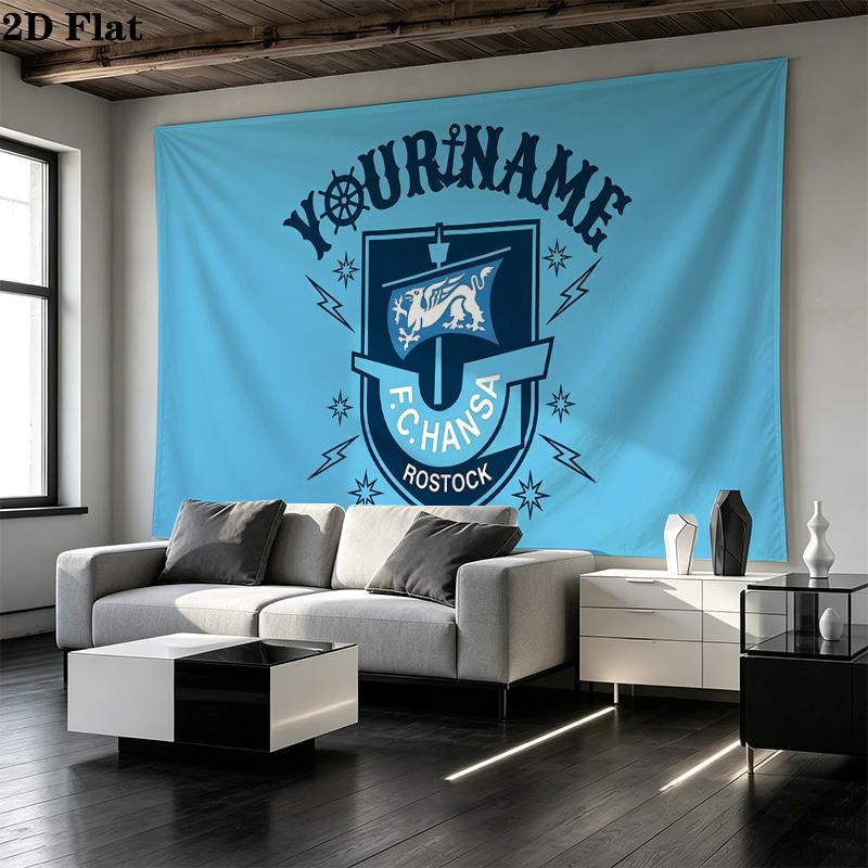 Benutzerdefinierte Name FC Hansa Rostock Gedruckte Wandteppich – Wandbehang für Schlafzimmer, Studentenwohnheime und Heimdekoration