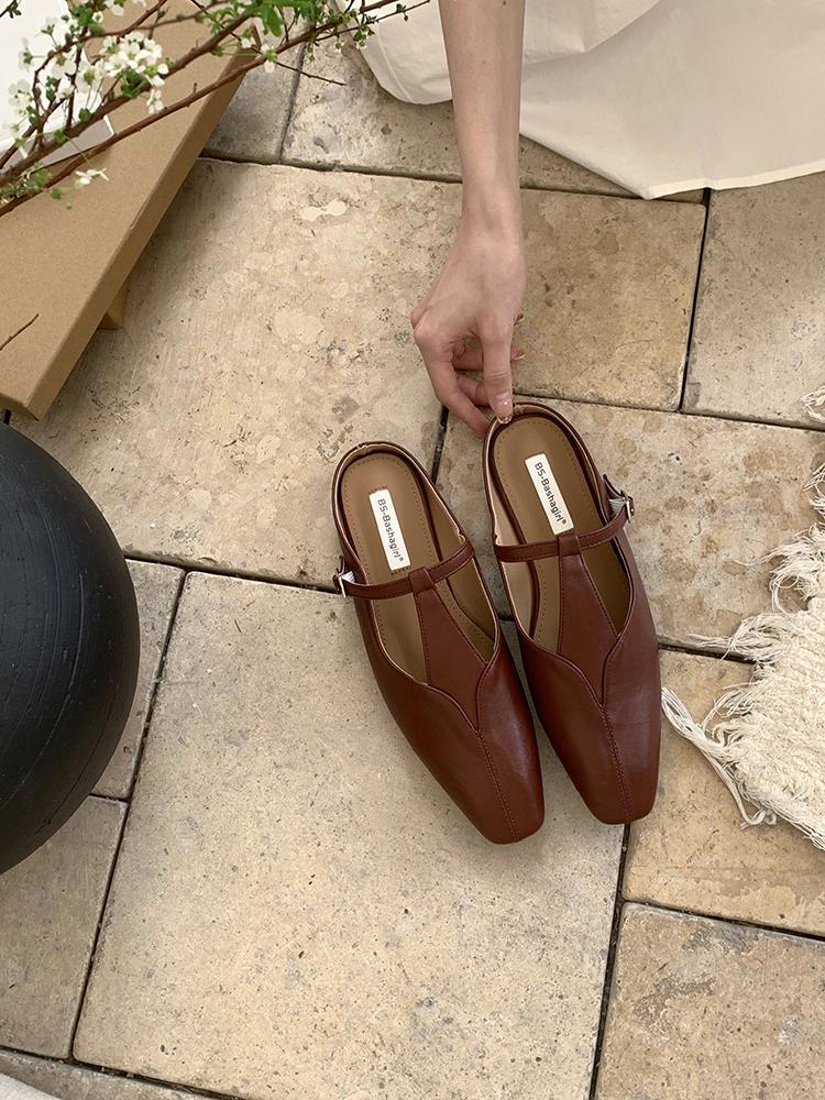 

Модные балетки тапочки женские мюли женские шлепанцы 2025 новая обувь слипоны мюли туфли мягкий плоский каблук уличные повседневные платья сандалии 40 красный