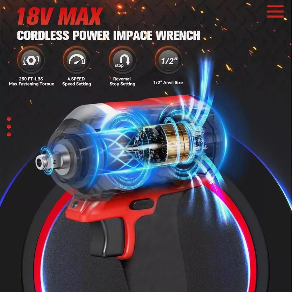 500N.m Driver 1/2" 4 Gears Power Tools for 18V Battery Repair Brushless Impact Wrench Electric Cordless Screwdriver