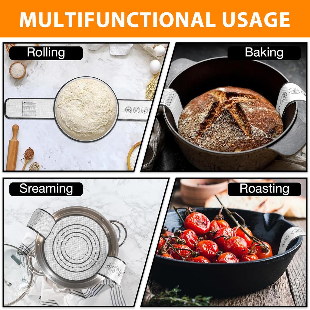 Silicone Bread Sling for Dutch Oven Reusable Baking Mat with Long Handles Non-Stick Sheet Liners for Transferable Dough Pastry