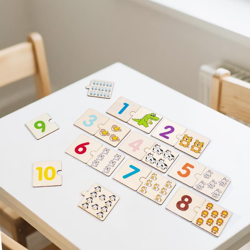 Wooden Number Matching Puzzle Animal Numbers English Cognitive 1-10 Digital Enlightenment Math Educational Toys For Children