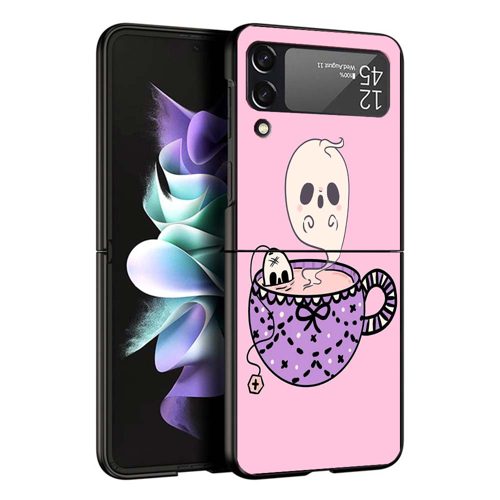 Pink Cat Skull Sorceress Witch Hard Black Cover for Samsung Galaxy Z Flip 7 6 5 4 3 5G Phone Case Flip7 Flip6 Flip5 Flip4 Flip3