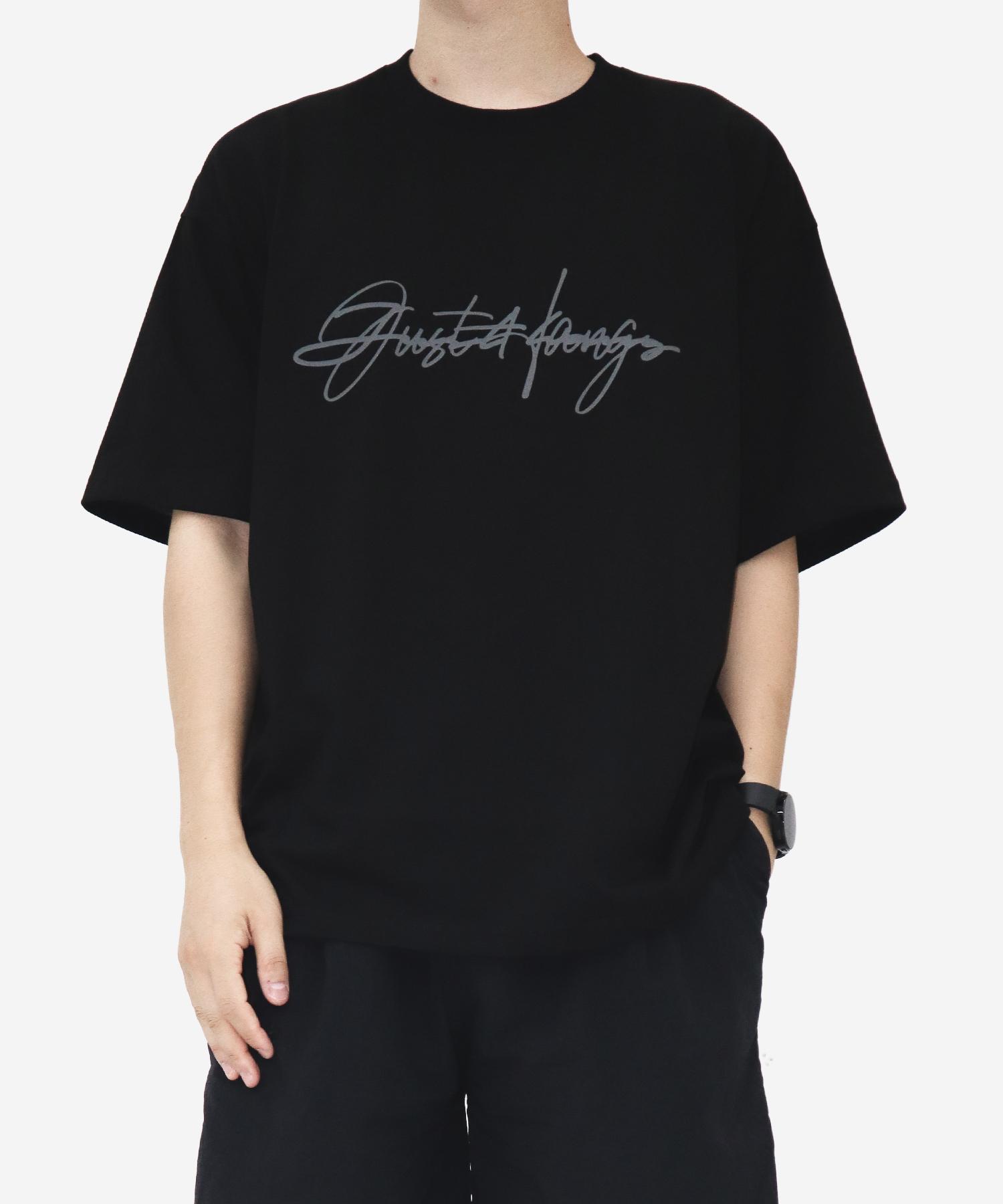Just Haeng Gray Big Logo Oversized Black Short Sleeve T-Shirt F