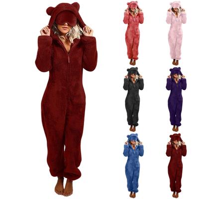 Women's And Winter Plush Hooded Jumpsuit Home Clothes Pajamas Long Sleeves