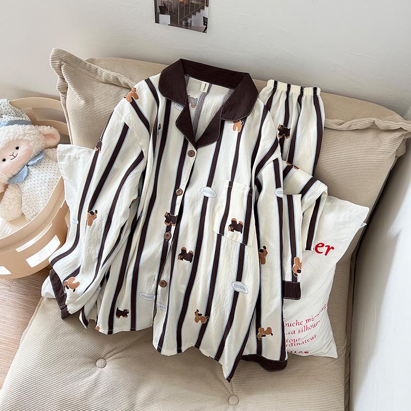 Women s Cloud Cotton Pajama Set - Long Sleeve Cardigan and Pants, Plus Size, for Spring/Summer L
