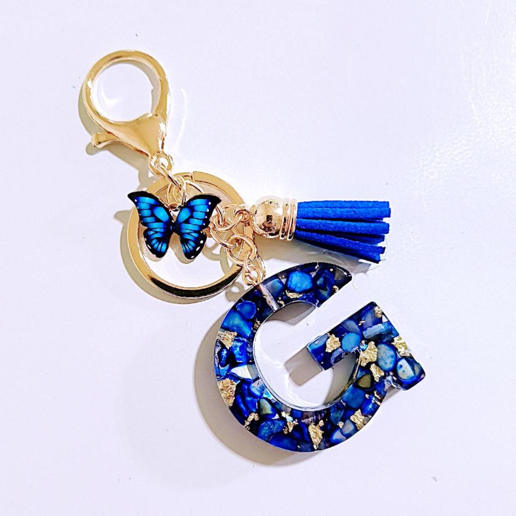 Sapphire Blue Butterfly Tassel Keychain Pendant