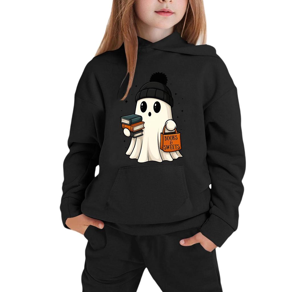 Kids Halloween Hoodie with Ghost Print Long Sleeve Pullover Sweatshirt for Boys and Girls Soft Comfortable Casual Top