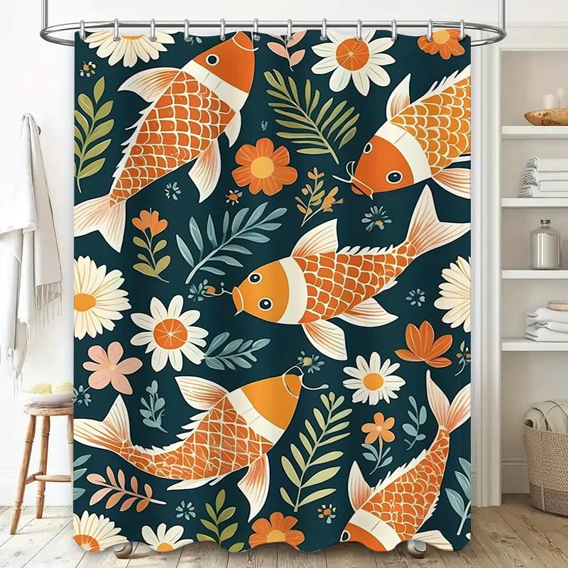 Vibrant Flower Pattern Shower Curtain with Fish Design for Bathroom Decor Waterproof Home Decoration Size Customizable on AliExp