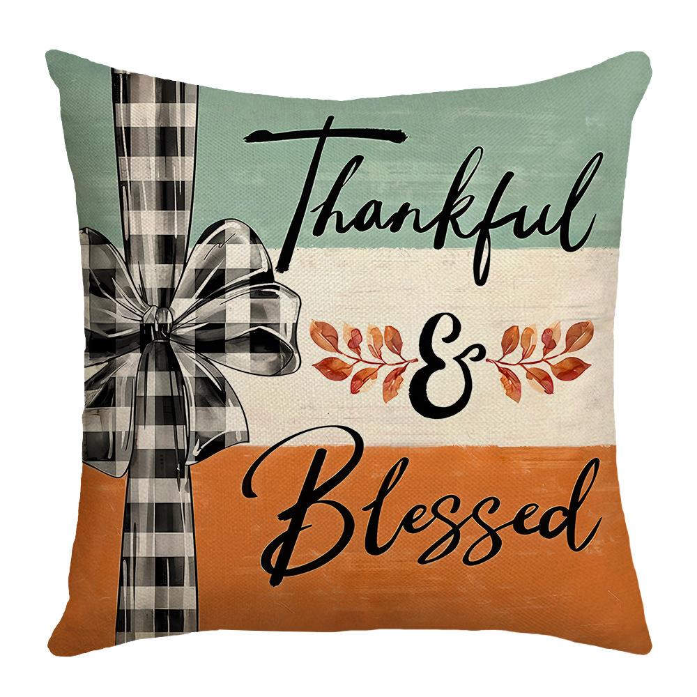 New Thanksgiving Letter Color Block Print Pillow Cover Pumpkin Element Sofa Home Lumbar Pillow