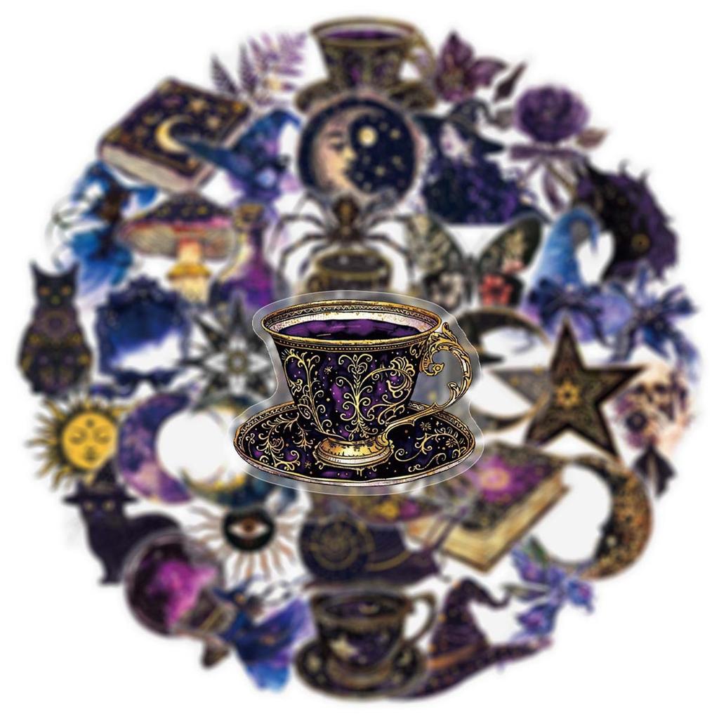 50pcs Transparent Gothic Magic Witch Aesthetic Cool Moon Tarot Goth Decals Toy DIY Scrapbook Bottle Phone Luggage Car Sticker