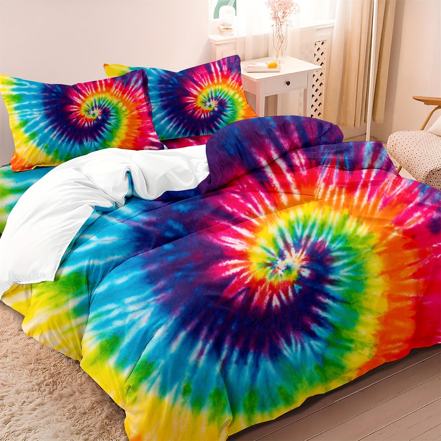 

2/3Pcs Boho Bedding Yellow Blue Spiral Tie Dye Bedding Bohemian Gypsy Hippie Duvet Cover Set For Bedroom, Guest Room Duvet Cover Set&EU Single(135x200cm)