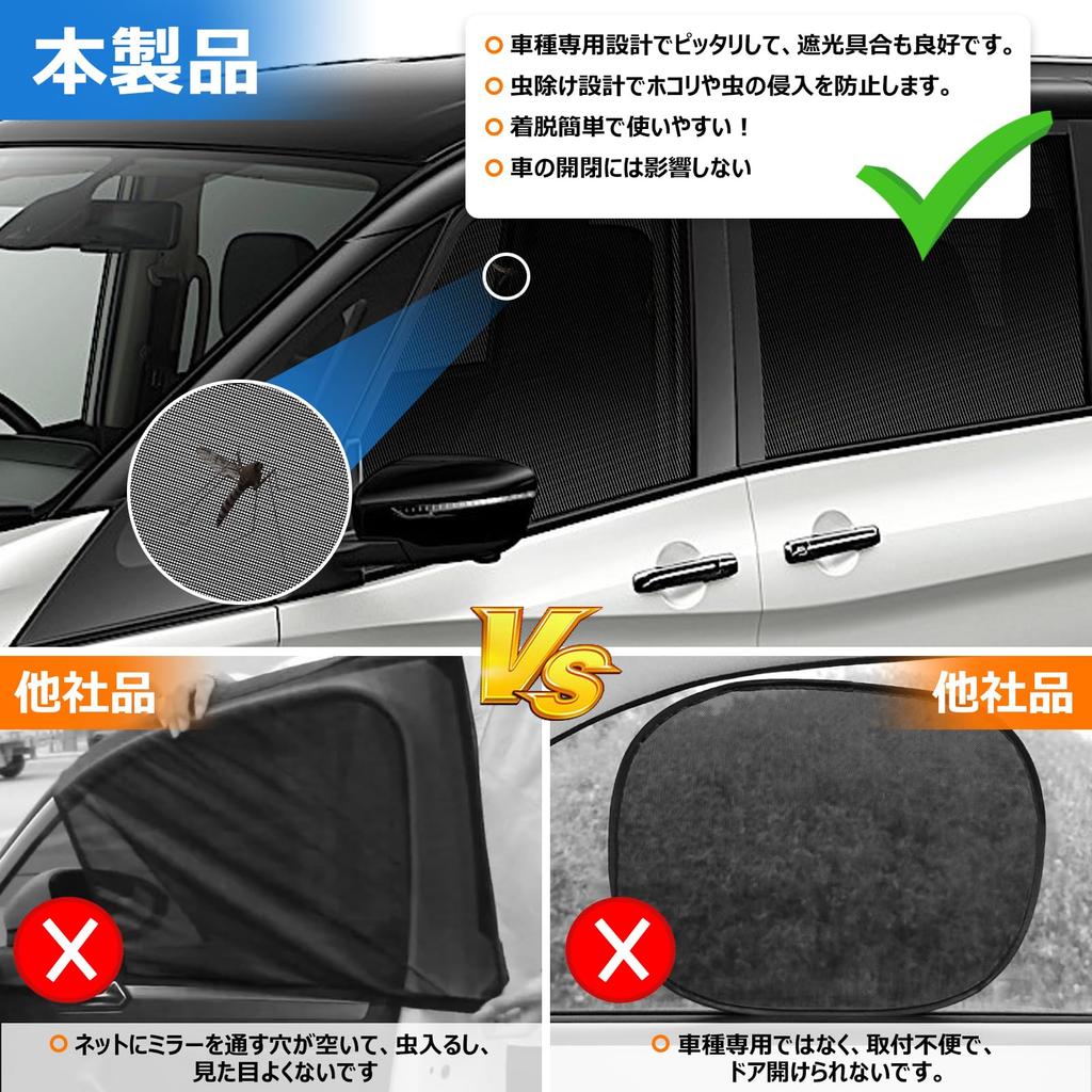 BLUESEATEC Car Sunshades, Magnetic, Mesh Curtain, Easy Install/Removal, Model Exclusive Design, Protection from Bugs,
