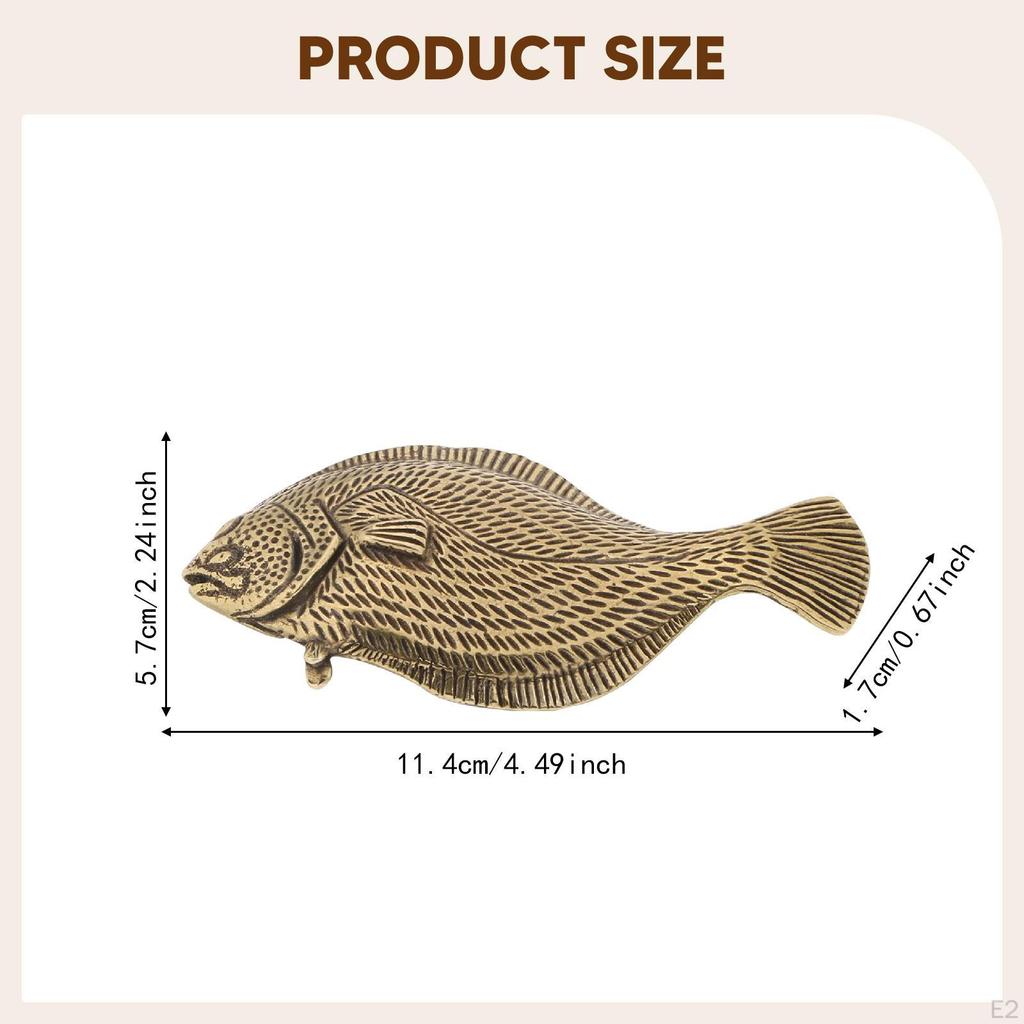 Halibut Miniature Statue Ornament Collection Table Centerpiece Brass Figurine Retro for Tabletop