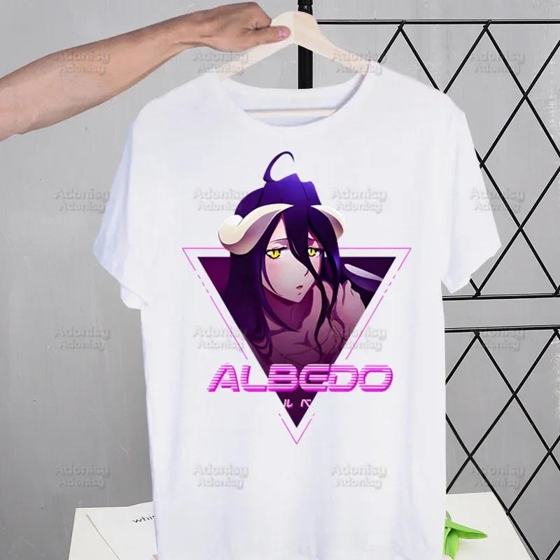 Overlord Anime Albedo T Shirts For Guys O-Neck Short Sleeve Ainz Ooal Gown Momonga T-shirt Regular Men Hip-Hop Tee Shirt