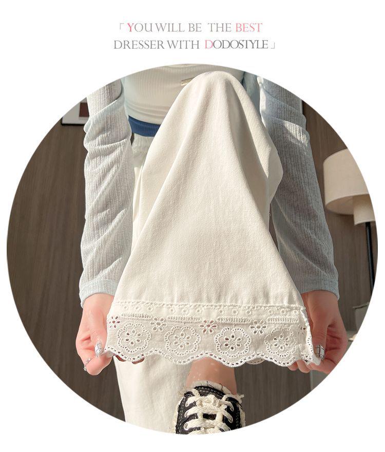 Women's Lace-Trimmed Wide-Leg Pants: Spring/Summer Loose-Fit, Slimming, Plus-Size, Petite Casual Nine-Point Sports Pants