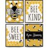 PLKMK Bee Wall Decor Set of 4,Bee Decor for Home,Bumble Bee Decor,Bee Home Decor,Summer Decor for Home,Bee Kind Wall Art,Yellow Decor,Bee Happy Sign