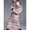 Down jacket winter women's long over the knee new hooded slim waist thin thickened white duck down jacket tide