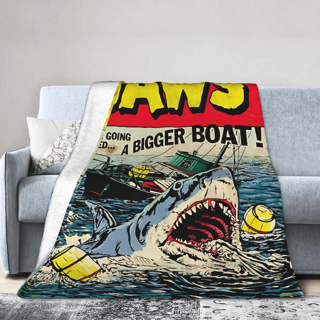 Jaws Comic Book Cover Blanket Flannel Funny Warm Throw Blanket for Home Spring/Autumn