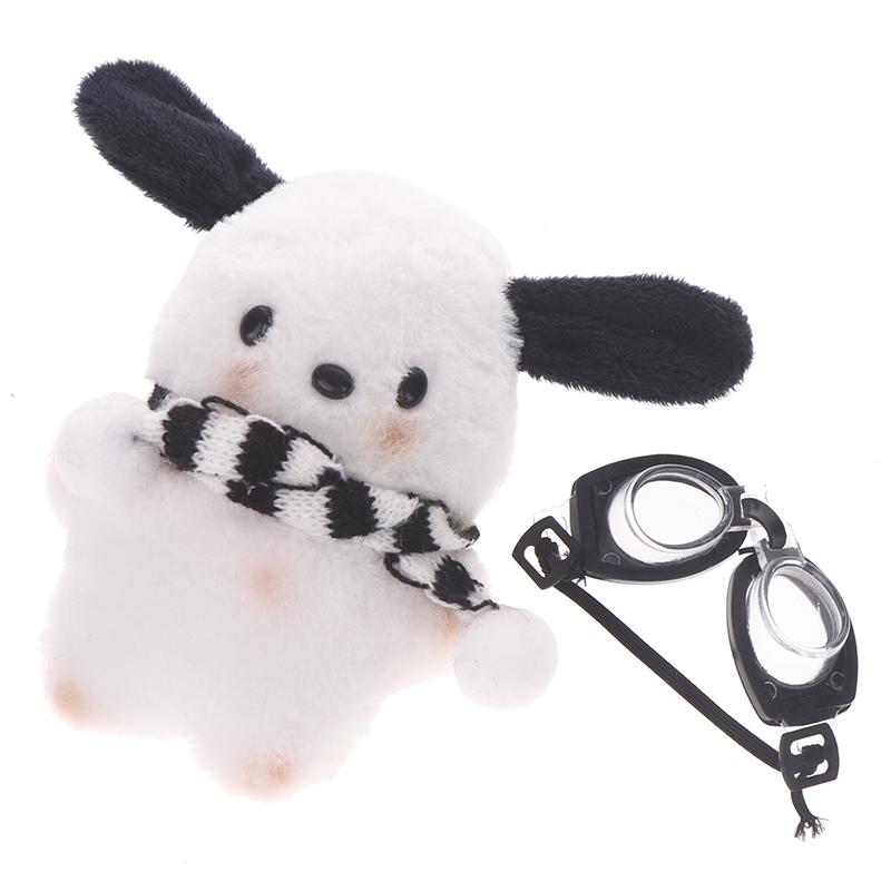Swim Goggles Pochacco Plush Toy Cartoon Scarf Puppy Pendant Soft Stuffed Doll Keychain Car Key Ring Backpack Bag Decor