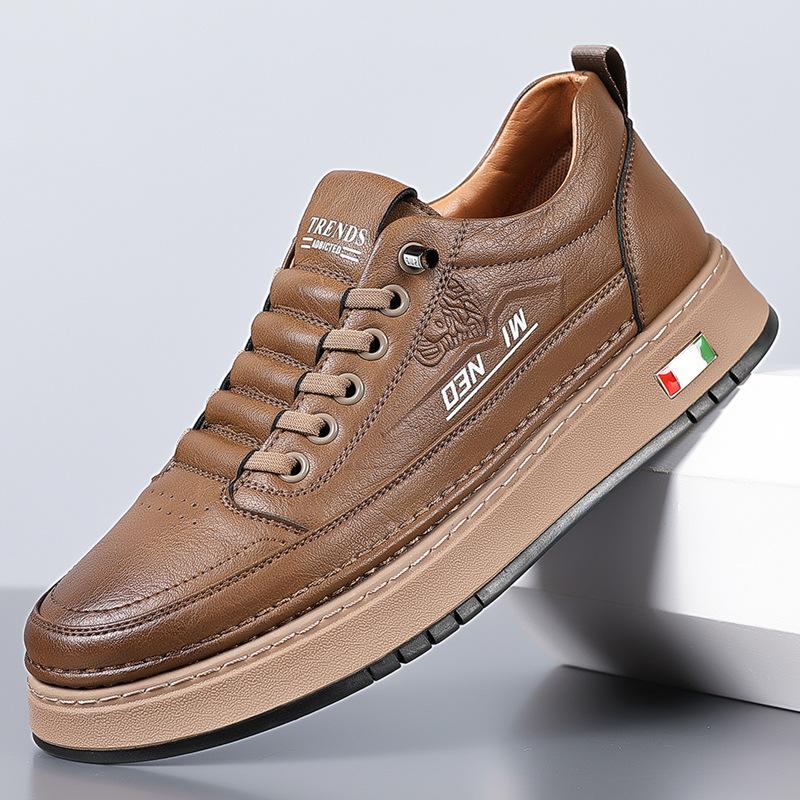 Men's Shoes 2025 Spring New Soft-soled Men's Casual Leather Shoes Trendy Shoes Board Shoes White Shoes Men