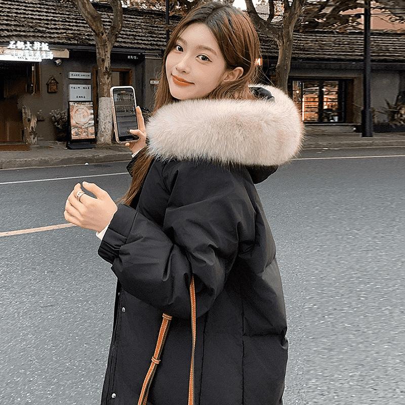 Padded jacket women's long model new padded jacket winter thickened large fur collar over the knee loose bread jacket padded jacket winter
