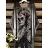 Damen T-Shirt Gothic Stil Bohemian Totenkopf Druck Locker Unregelmäßiger Saum Rundhalsausschnitt Kurzarm Shirt Oversize Y2k Sommerkleidung