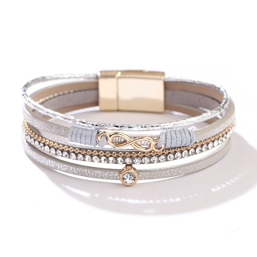 Bohemian Micro-Diamond Cross Bracelet with Magnetic Clasp & PU Leather