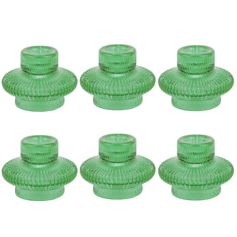 Set of 6 Double Use Striped Glass Candlestick Flower Vases for Elegant Decoration Glass Candlestick Holder Homes Accent