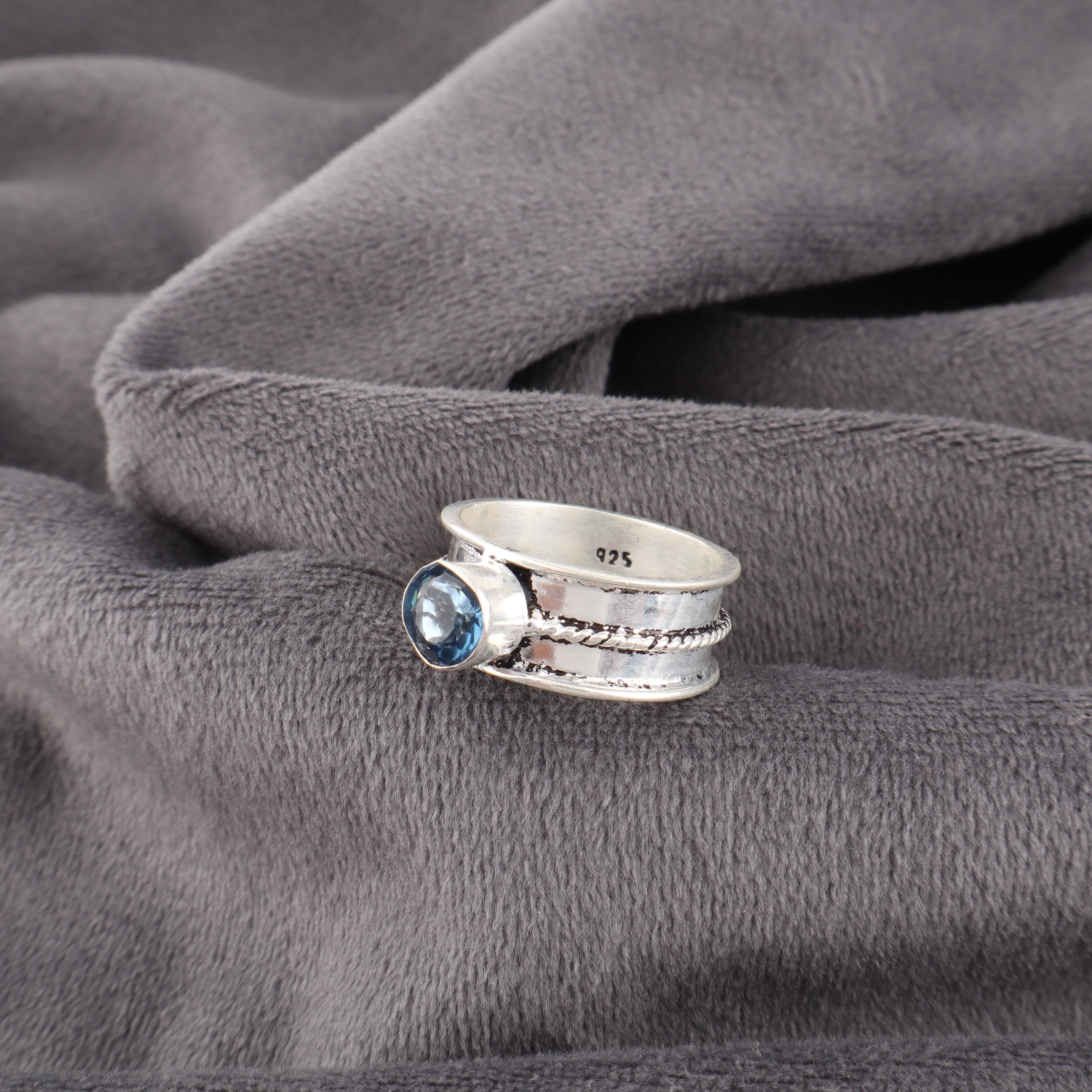 

Украшения с лондонским голубым топазом, кольцо из стерлингового серебра 925 пробы, кольцо с драгоценным камнем ручной работы ко Дню памяти 12 синий