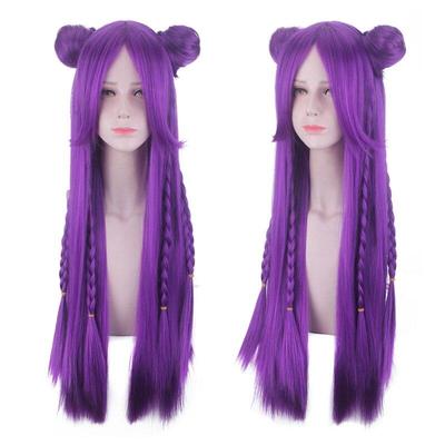 Anime 80CM LOL K/DA Daughter of the Void Kaisa KDA Long Purple Braided With Buns Heat Resistant Hair Cosplay Costume Wig