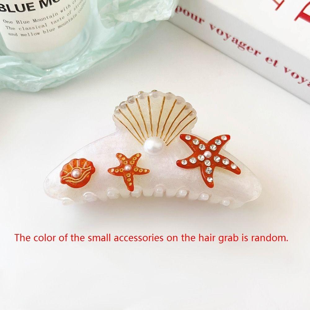 Pearl Ocean Shell  Hair Grab Starfish Acrylic Shark Clip Cute Rhinestone  Hair Claw  Travel