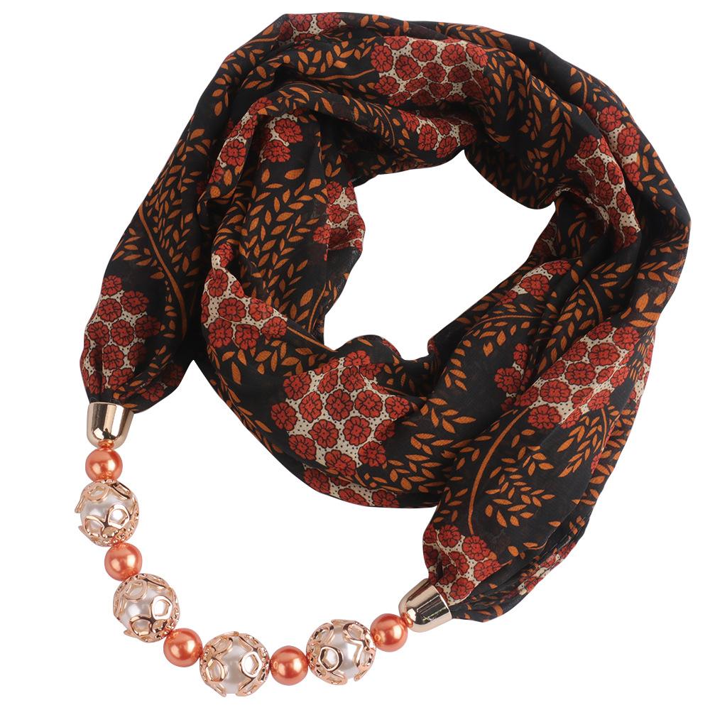 Chiffon Scarf Spring and Summer Women's Pearl Necklace Pendant Scarf Rainbow Scarf Clothing Accessories Scarf