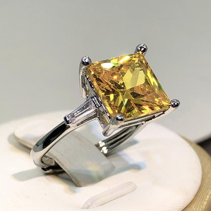 CopperCute Female Yellow Stone Ring CopperColor Wedding Jewelry Crystal Promise Engagement Rings For Women