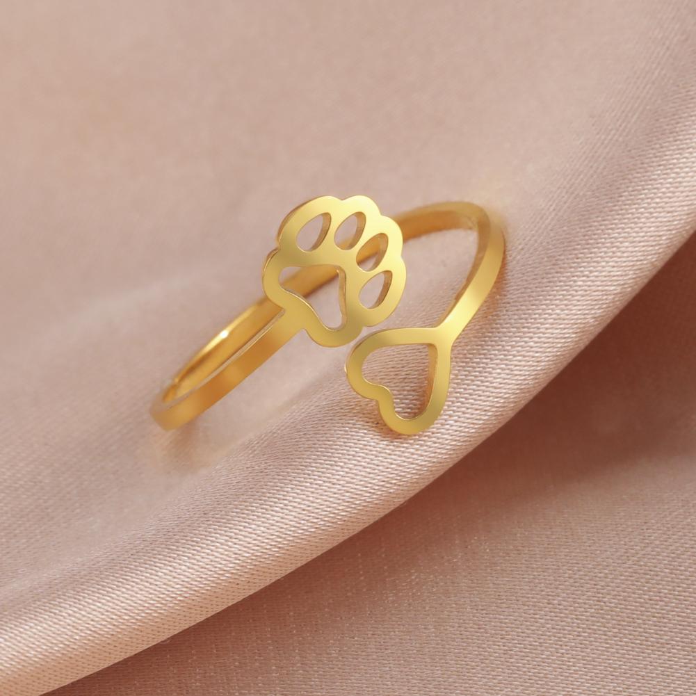Cazador Adjustable Hollow Cute Dog Cat Paw Stainless Steel Ring Love Heart Women's Ring Jewelry Birthday Party Gifts 2026 Trend