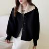 Women Beige Navy Collar Coat Toggle Button Pocket Loose Woolen Short Clothes