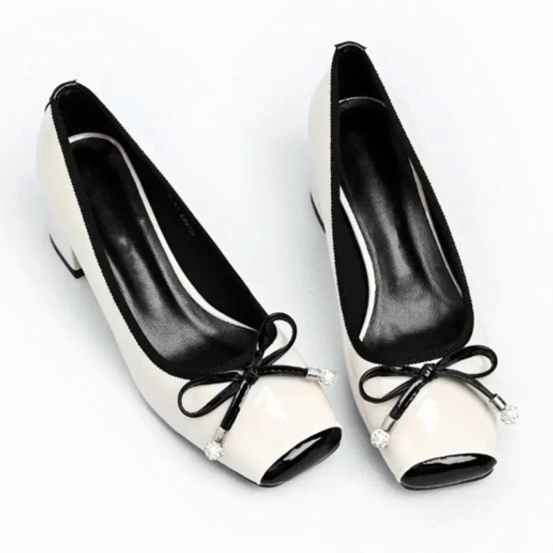 Fashion Square Toe Mary Jane Shoes Women Fashion Casual Chunky Ballet Shoes Shallow Bow Classic Brand High Heels Designer Female Pumps