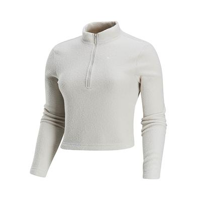 Solid Color Slim Fit Stand Collar Pullover Fleece Long Sleeve Sweatshirt Women Sweatshirt White FV8029-104