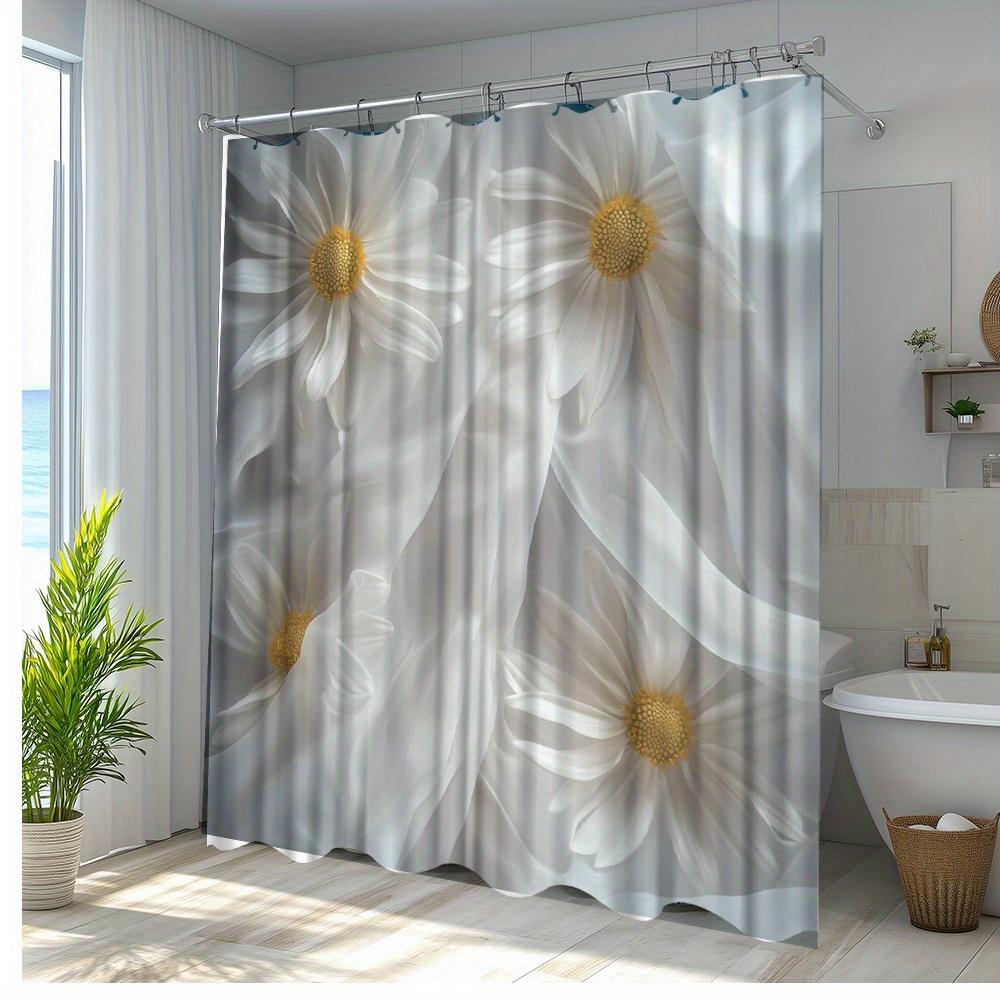 

1Pc Daisy Flower Shower Curtain - White & Yellow Floral Design, Durable Polyester Fabric, 70.8X70.8 Inches With 12 Hooks, Machin W60H190(CM)-1 Pcs