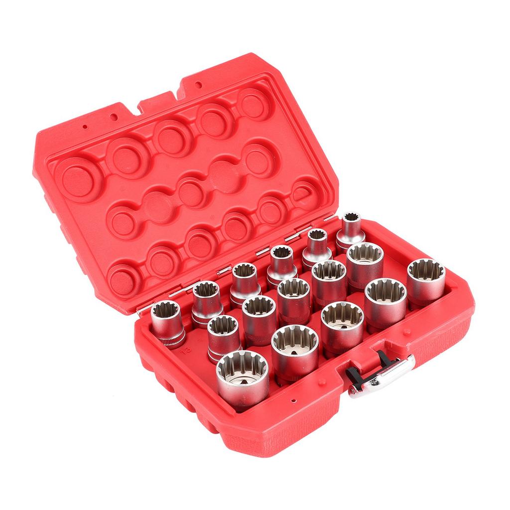 16pcs 12in DR. SAEMETRIC Spline Socket Set Mirror Nickel Finish 12?Corner Universal